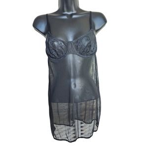 Victoria's Secret Babydoll Camisole Sheer Black Lace Underwire‎ Bra Size 36C
